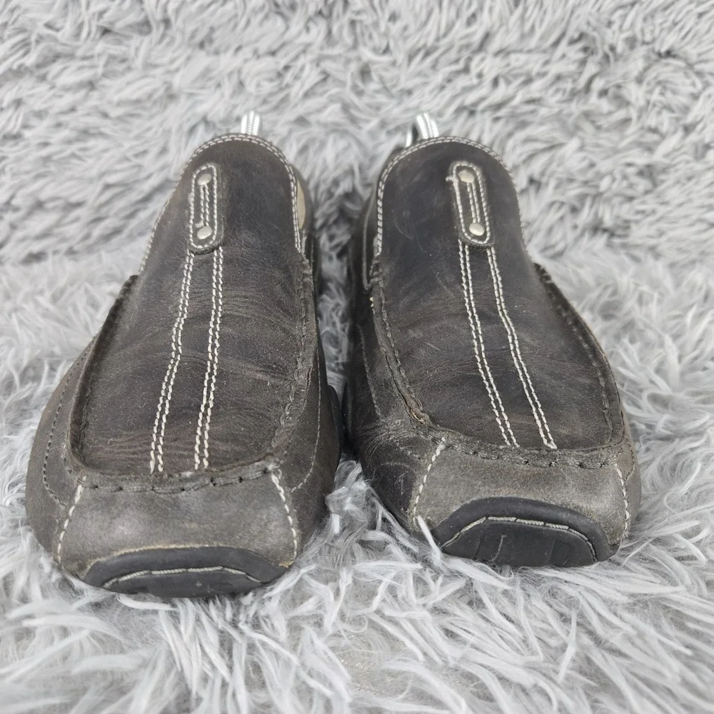 Skechers Mens 10 Charcoal‎ Leather Contrast Stitch Slip On Loafer 62176